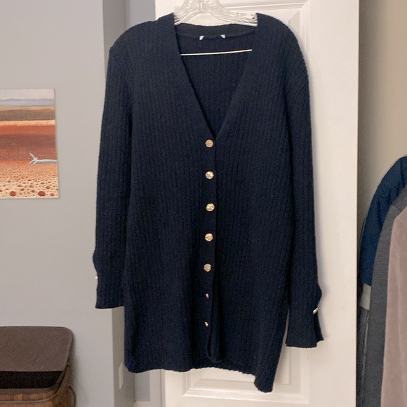 Gold buttoned rib knit cardigan sweater - Picture 4 of 6